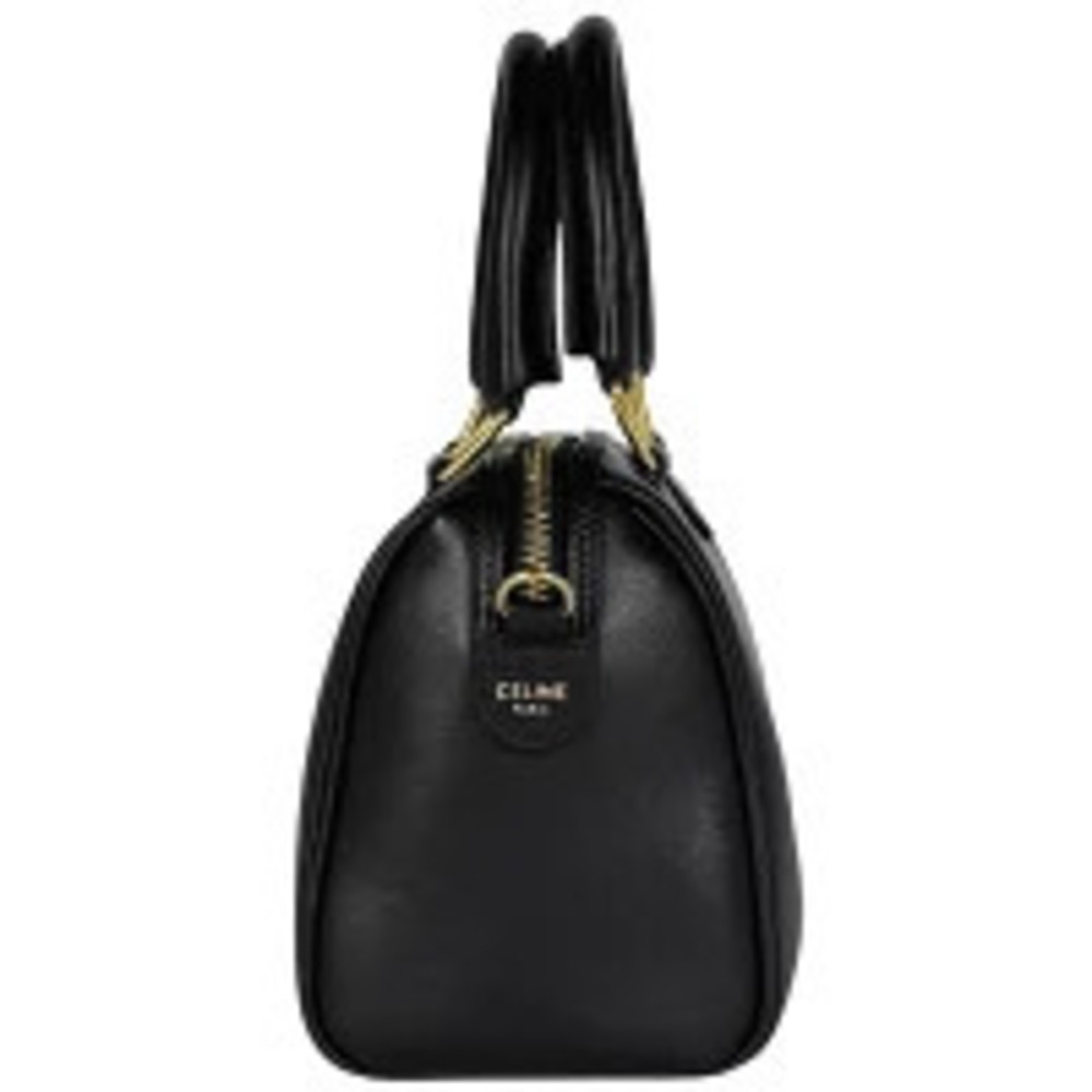 Celine Black Triomphe Leather Boston Bag Shoulder Handbag Black